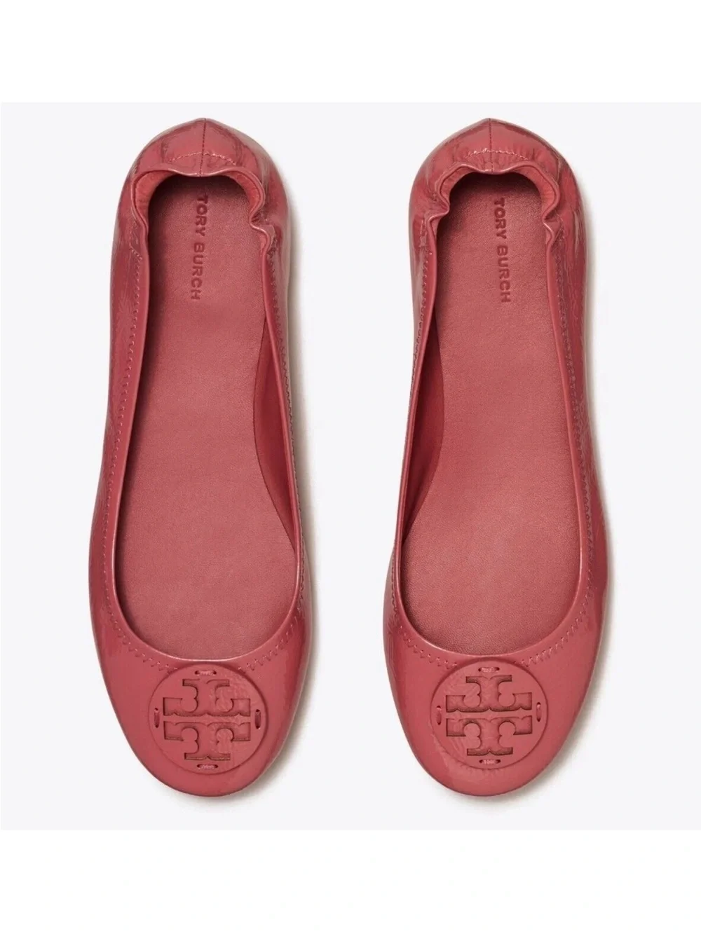 Tory Burch $228 Minnie Travel Ballet Flats Patent Washed Berry size 9